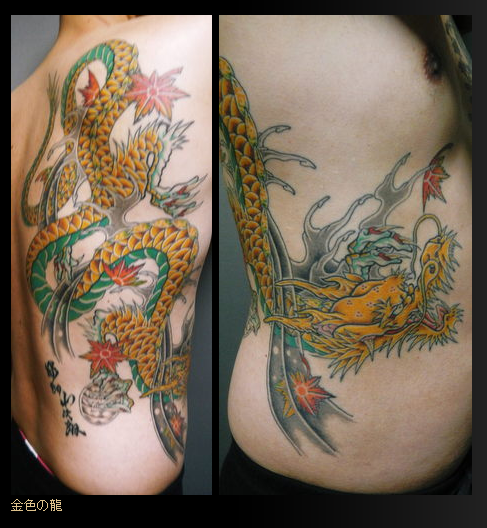 背中,脇腹,龍,紅葉タトゥー/刺青デザイン画像