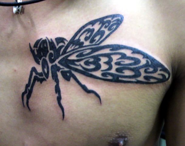 虫,ブラック＆グレー,胸タトゥー/刺青デザイン画像