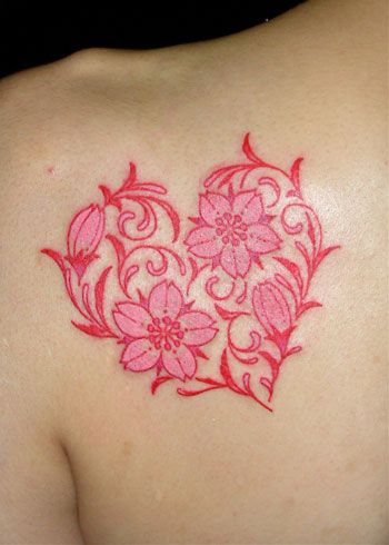 桜,ハート,背中,女性,花タトゥー/刺青デザイン画像