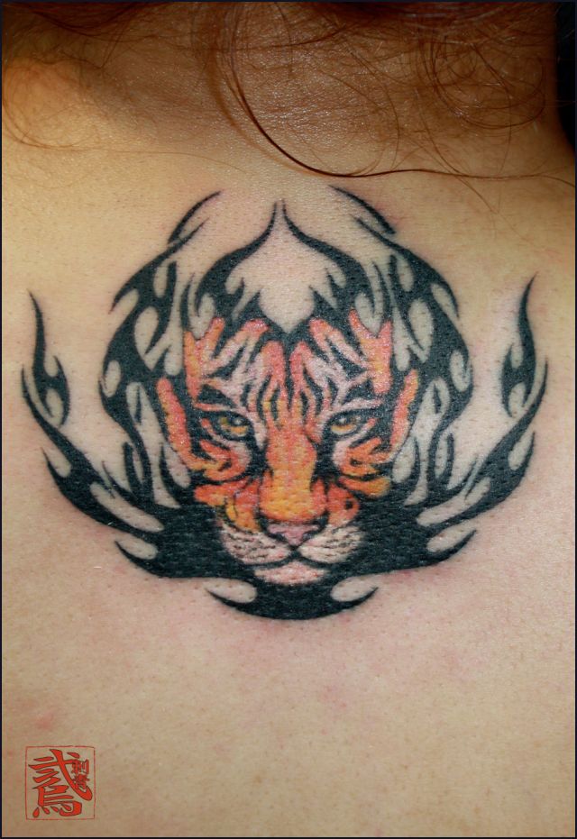 背中,虎,トライバルタトゥー/刺青デザイン画像