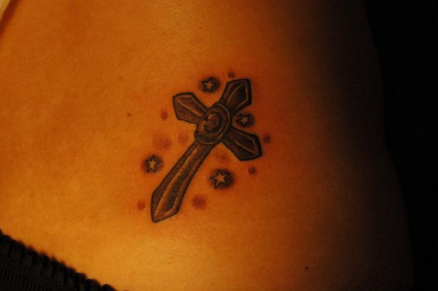 クロス,スター,女性,十字架,星,スタータトゥー/刺青デザイン画像