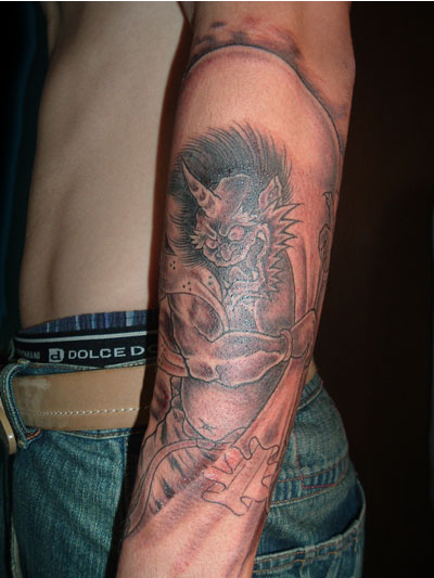 腕,風神,ブラック＆グレータトゥー/刺青デザイン画像