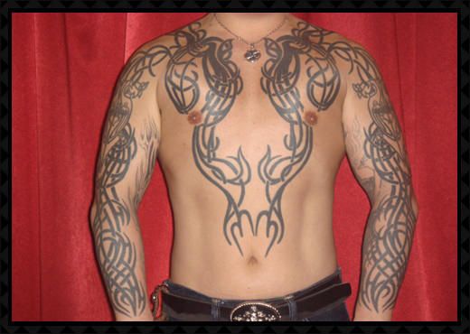 腹,胸,腹,トライバルタトゥー/刺青デザイン画像