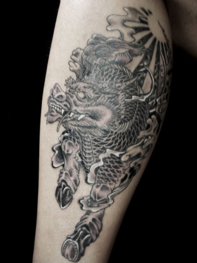 麒麟,腕,ブラック＆グレータトゥー/刺青デザイン画像