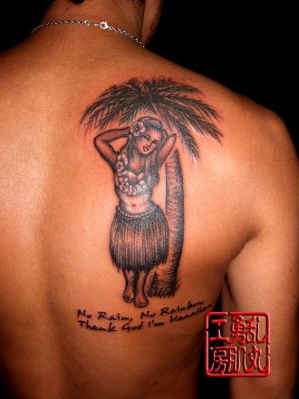 背中,やしの木タトゥー/刺青デザイン画像