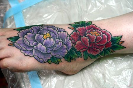 牡丹,足,女性タトゥー/刺青デザイン画像