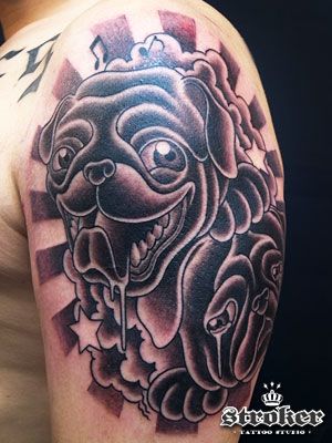 犬,ブラック＆グレー,腕タトゥー/刺青デザイン画像
