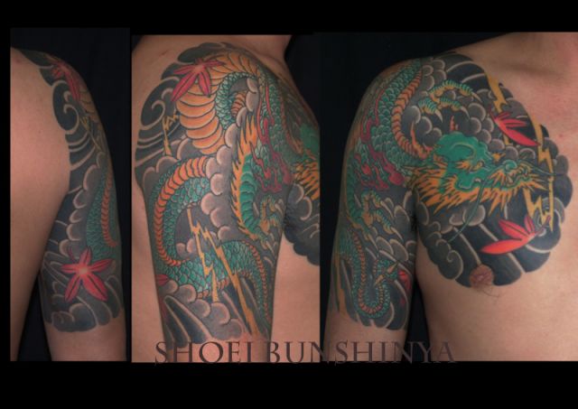腕,龍,カラー,太鼓タトゥー/刺青デザイン画像
