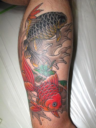 足,金魚,紅葉タトゥー/刺青デザイン画像
