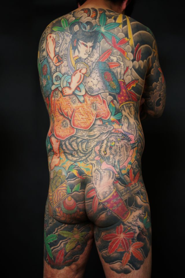 背中,紅葉,人物,額,カラータトゥー/刺青デザイン画像