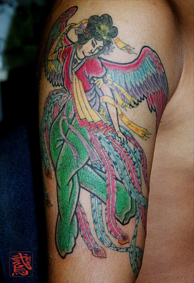 腕,腕,カラー,羽タトゥー/刺青デザイン画像