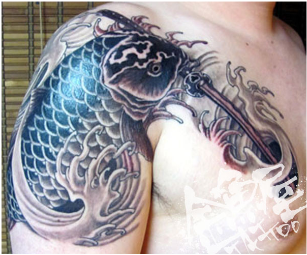 腕,鯉,剣タトゥー/刺青デザイン画像
