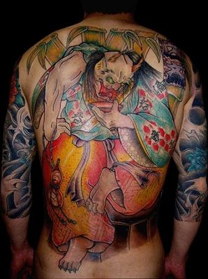 背中,抜き,人物,竹タトゥー/刺青デザイン画像
