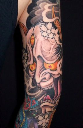 腕,桜,般若,花タトゥー/刺青デザイン画像