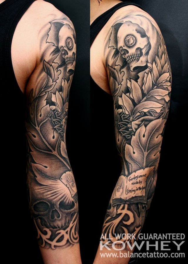 腕,スカル,死神,ブラック＆グレータトゥー/刺青デザイン画像