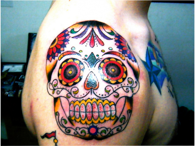 腕,メキシカンスカルタトゥー/刺青デザイン画像