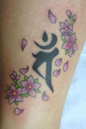 足,梵字,桜,ワンポイントタトゥー/刺青デザイン画像