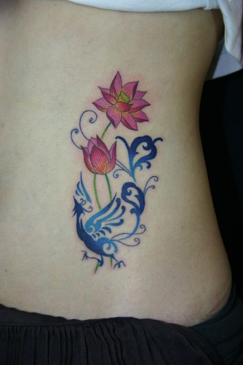背中,鳳凰,女性タトゥー/刺青デザイン画像