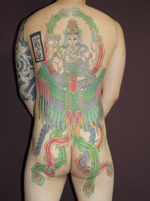 孔雀明王,背中,カラータトゥー/刺青デザイン画像
