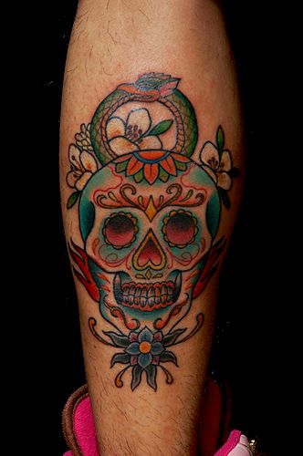 足,メキシカンスカルタトゥー/刺青デザイン画像