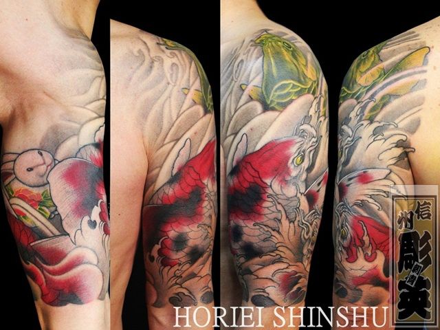 腕,鯉,額,のぼり鯉,五分袖,カラータトゥー/刺青デザイン画像