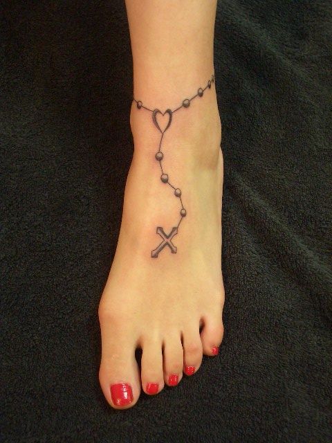 足,足首,クロス,十字架タトゥー/刺青デザイン画像