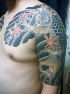 鯉,紅葉,五分袖,太鼓タトゥー/刺青デザイン画像