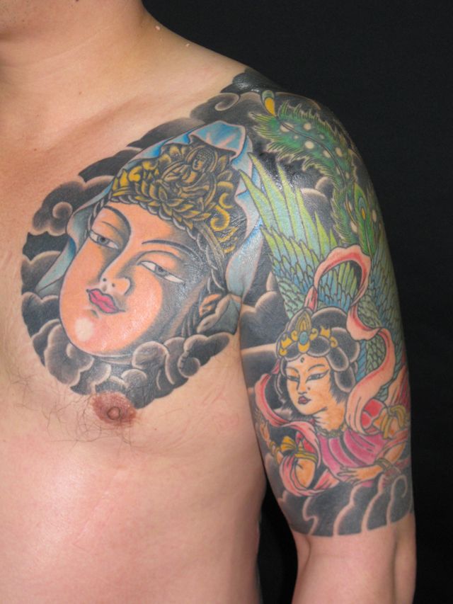 大仏,人物,肩,腕タトゥー/刺青デザイン画像