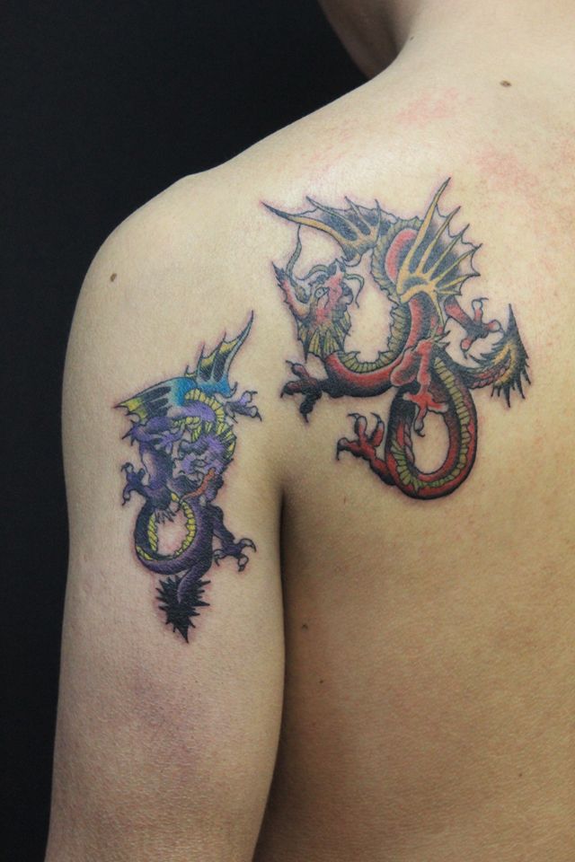肩,龍,ワンポイントタトゥー/刺青デザイン画像