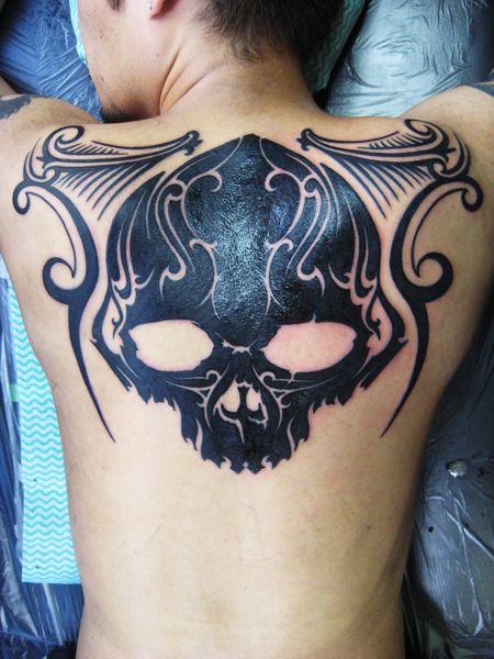 背中,スカル,骸骨タトゥー/刺青デザイン画像