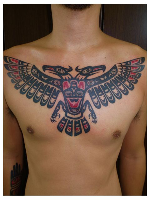 胸,トライバル,鳥,インドタトゥー/刺青デザイン画像