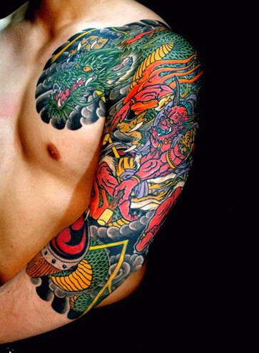 七分袖,太鼓,人物,雷神タトゥー/刺青デザイン画像