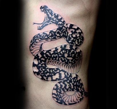 蛇,脇,ブラック＆グレータトゥー/刺青デザイン画像