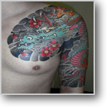 桜,龍,五分袖,太鼓タトゥー/刺青デザイン画像