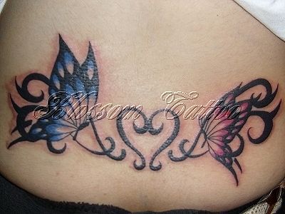 腰,蝶,トライバル,腰,女性タトゥー/刺青デザイン画像