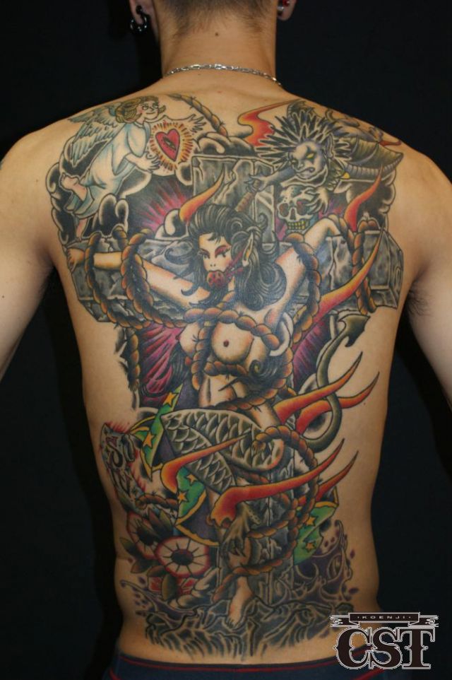 人物,背中,抜きタトゥー/刺青デザイン画像