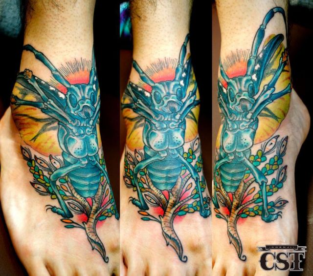 足,昆虫タトゥー/刺青デザイン画像