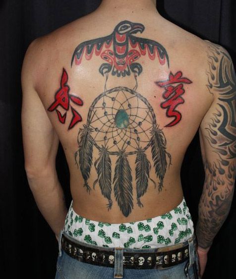梵字,背中,鳥タトゥー/刺青デザイン画像