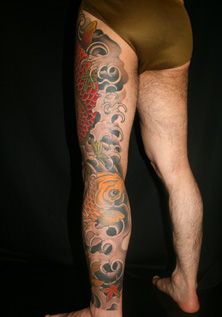 足,額,鯉,紅葉タトゥー/刺青デザイン画像