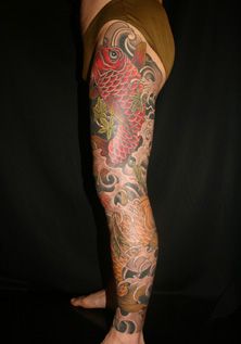 足,額,鯉,紅葉タトゥー/刺青デザイン画像