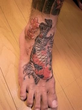 足,鯉,桜タトゥー/刺青デザイン画像