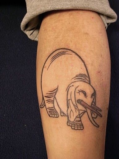 ワンポイント,象,足タトゥー/刺青デザイン画像