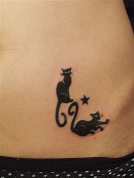猫,ワンポイント,女性,腹,動物タトゥー/刺青デザイン画像