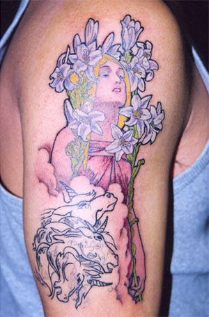 百合,ポートレイト,人物,腕,植物,花タトゥー/刺青デザイン画像