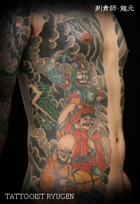 人物,脇,七福神,胸割りタトゥー/刺青デザイン画像
