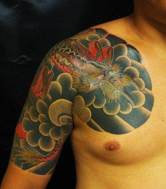 五分袖,太鼓,龍タトゥー/刺青デザイン画像