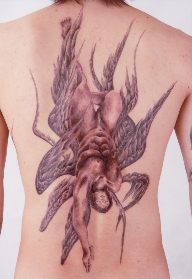 背中,ブラック＆グレー,天使タトゥー/刺青デザイン画像