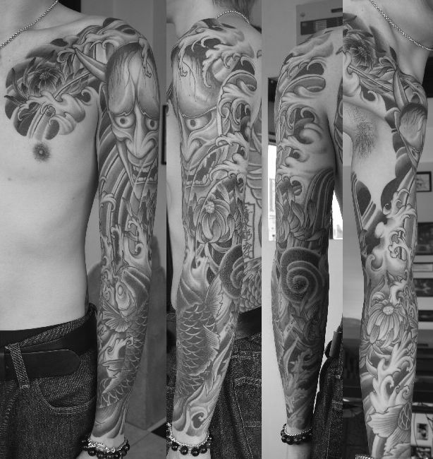 腕,面,ブラック＆グレイ,ブラック＆グレータトゥー/刺青デザイン画像