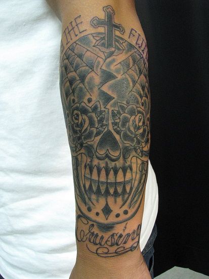 メキシカンスカル,カバーアップ,腕,熊本タトゥー/刺青デザイン画像