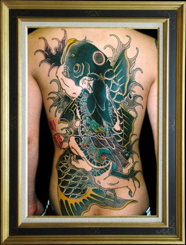 背中,鯉,人物タトゥー/刺青デザイン画像